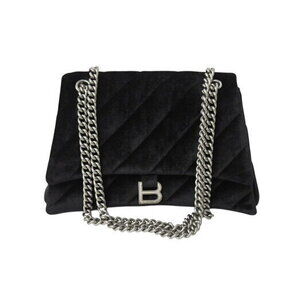BALENCIAGA Crush chain shoulder bag black velour logo